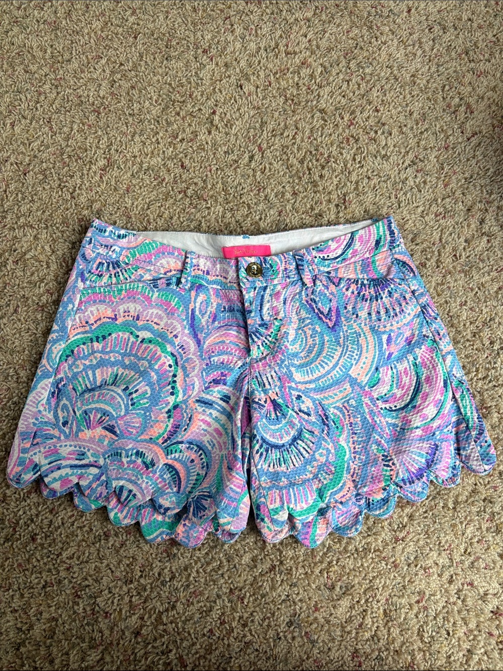 Lilly Pulitzer Pastel Multicolor Scallop Hem Shorts - Pink, Blue, Green